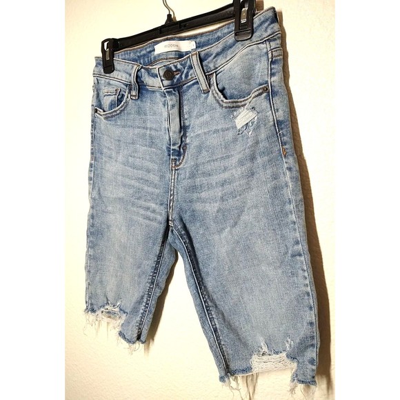 Hidden Cut-Off Short Women's Size L Blue Mid Rise Raw Hem 5-Pocket Distressed - Picture 3 of 7
